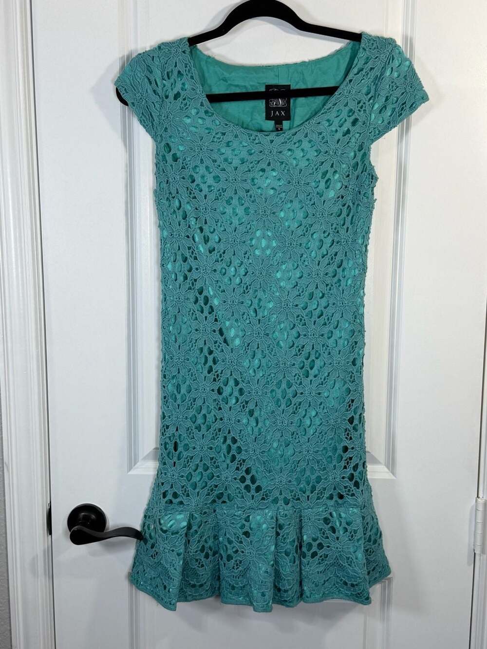 JAX Turquoise Floral Eyelet Lace Fit and Flare Scoop Neck Dress